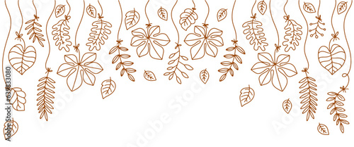 Hand drawn frame with autumn  leaves. Autumn leaf line art style background Vector illustration