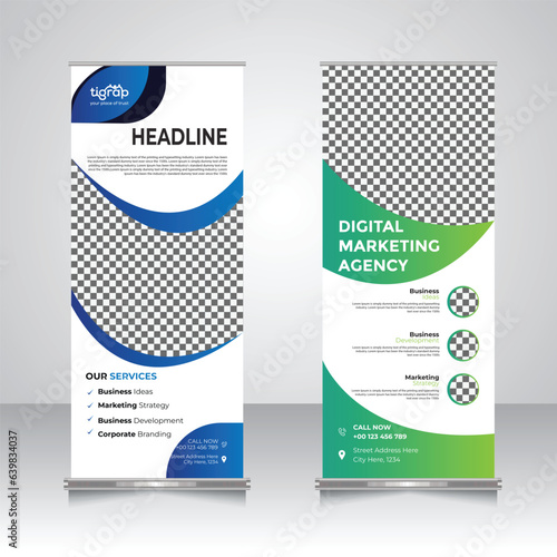 Modern corporate roll up standee banner design, pop up, retractable banner template