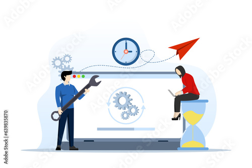 Modern flat system update illustration concept. update system, software upgrade. Load and install the application on the computer. Update time and progress. Download the new version of the software.