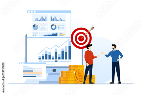 monitoring report dashboard monitor concept. business investor with monitor and graph analysis of financial investments, financial growth, financial success, growth arrows, business growth.