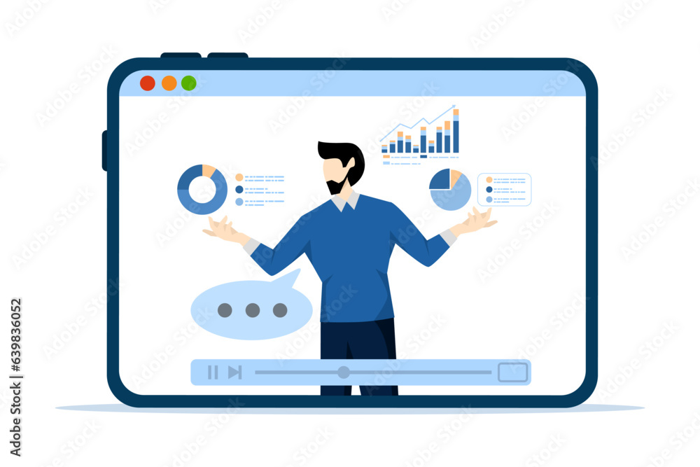 Explanatory video tutorials or online training courses, expertise explaining online business strategy, educational films or videos, entrepreneur expert explaining business pie chart in video interface Explanatory video tutorials or online training courses, expertise explaining online business strategy, educational films or videos, entrepreneur expert explaining business pie chart in video interface