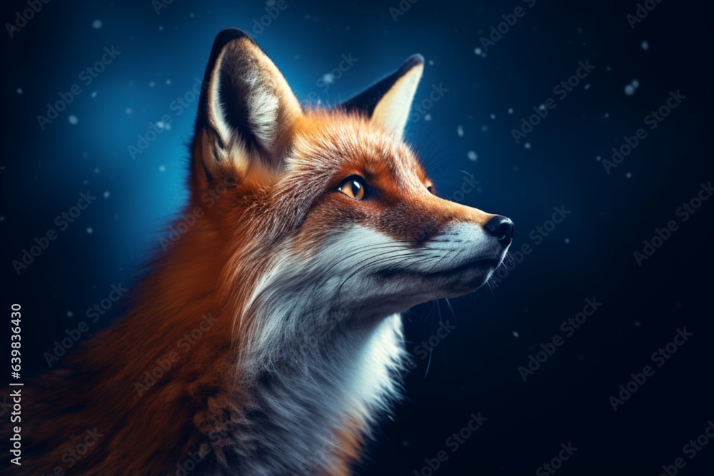 Fox portrait on blue wallpaper. AI generated Fox portrait on blue wallpaper. AI generated