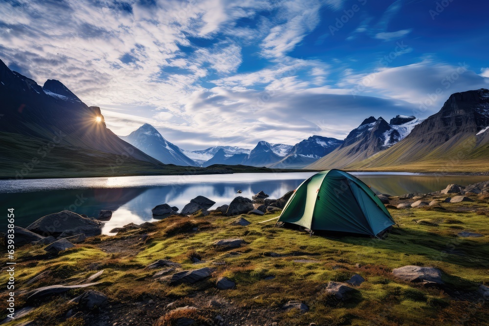 Camping tent in a stunning landscape