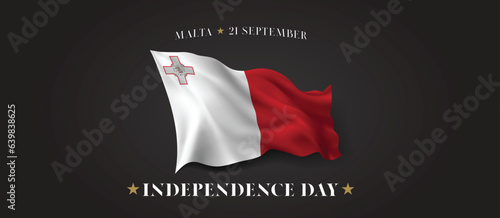 Malta independence day vector banner, greeting card. Maltese wavy flag in 21st of September patriotic holiday horiz