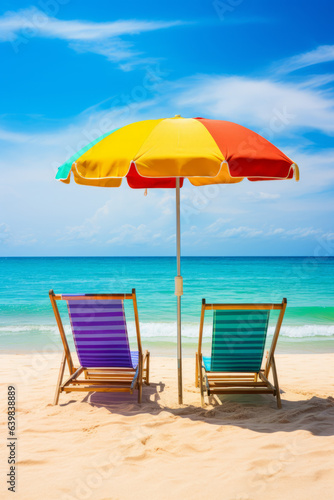 Holiday background: Sun loungers with umbrella on the beach with ocean view © Guido Amrein