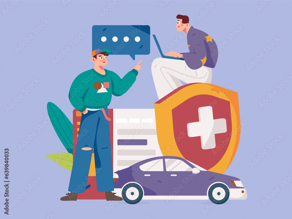 Obraz premium Buying insurance for car flat character vector concept operation illustration