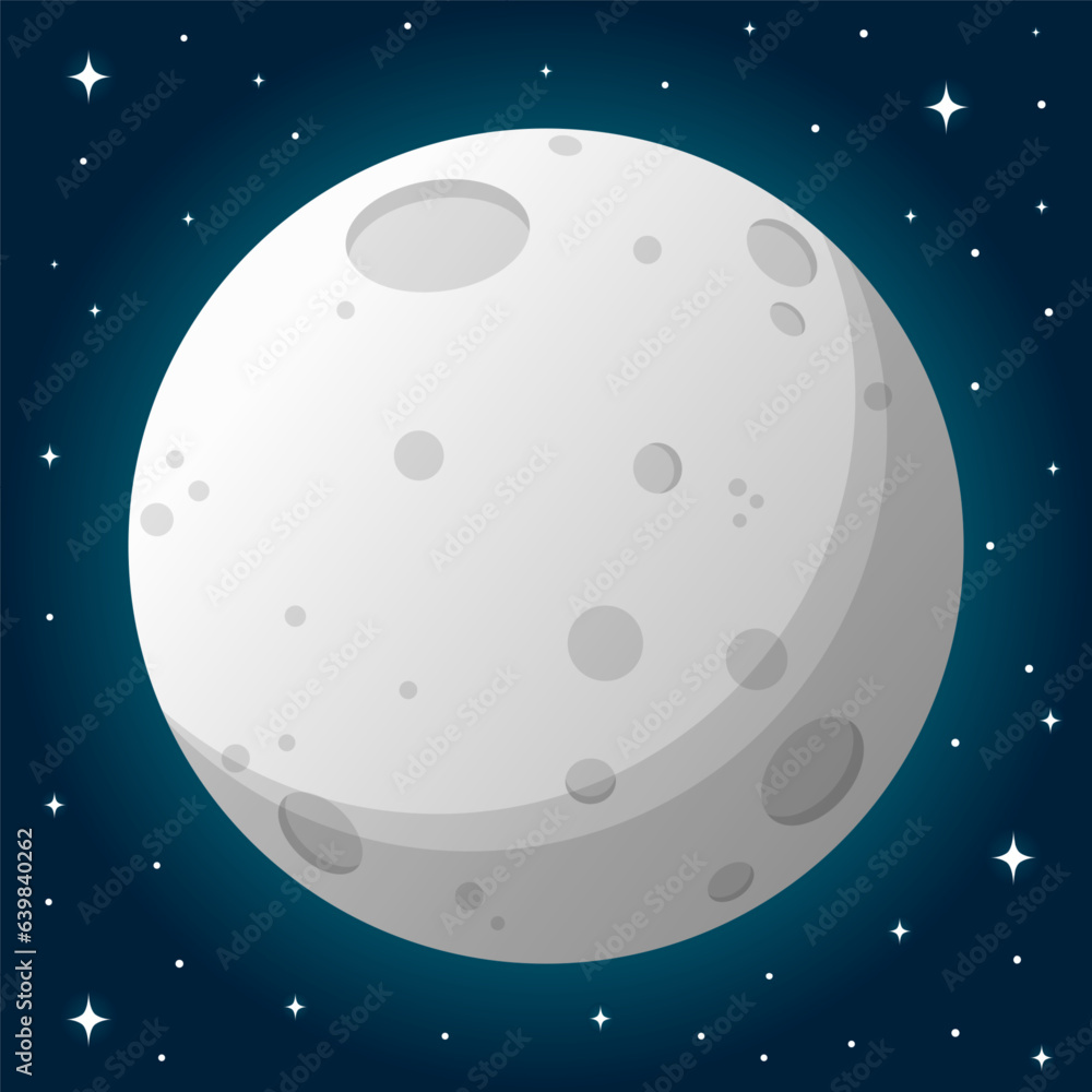 Full moon and stars in cartoon style, icon, astronomy, earth satellite. Vector illustration Full moon and stars in cartoon style, icon, astronomy, earth satellite. Vector illustration