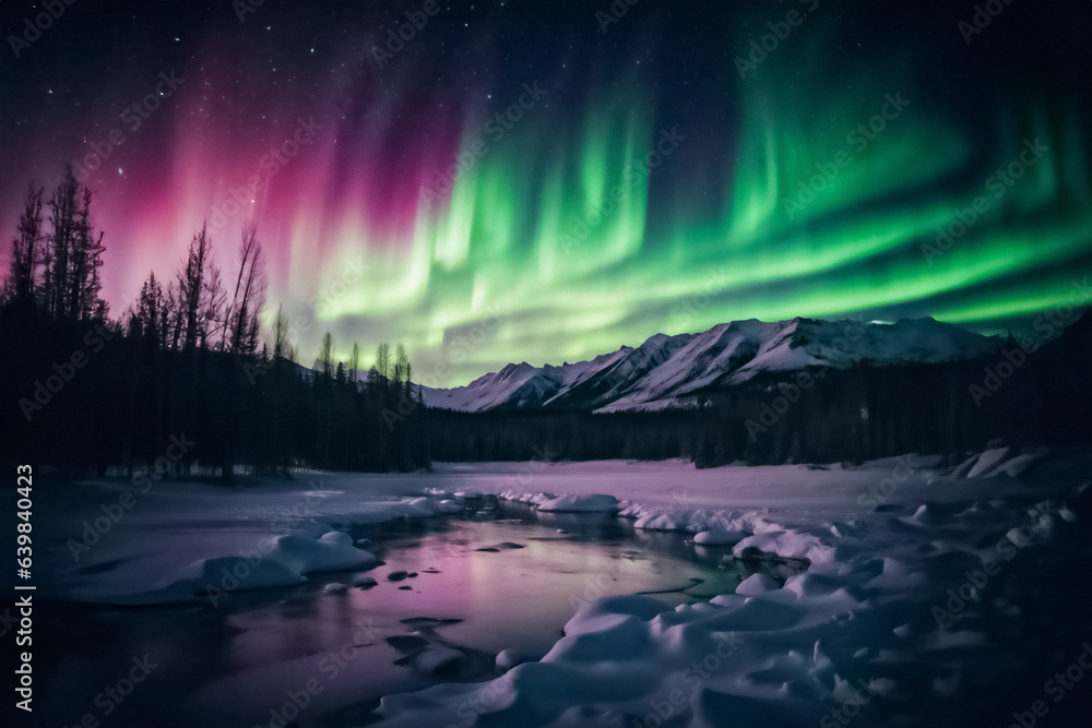Lake with mountains Northern Lights Lake with mountains Northern Lights