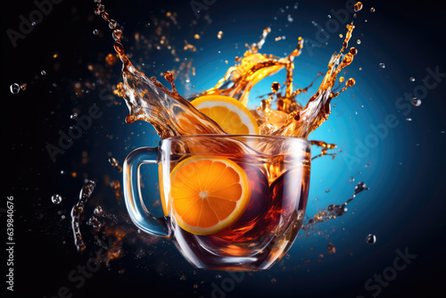 Iced Tea Splash when Bursting with Flavor, Fruits Create a Refreshing Summer Delight. Generative AI.