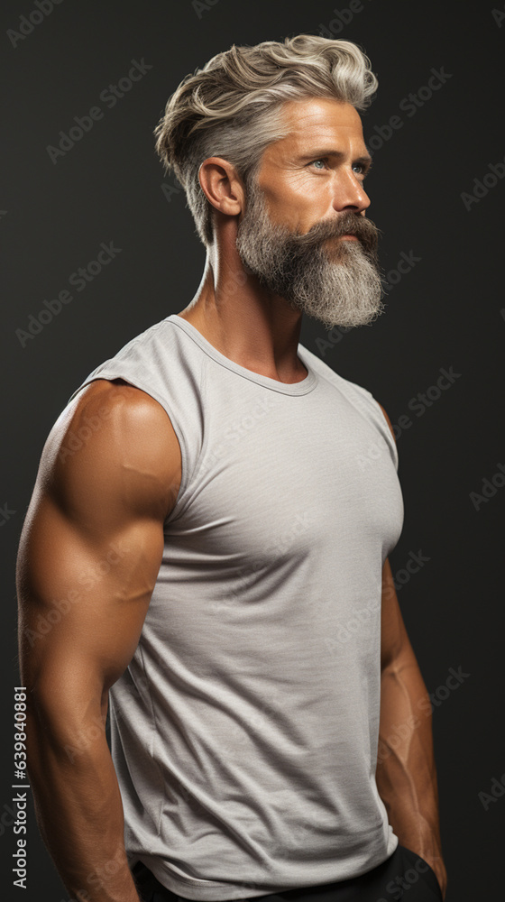 Fototapeta premium Muscular Middle-Aged Man in Sleeveless T-Shirt