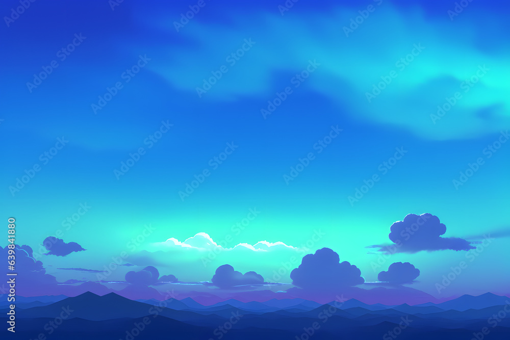 Anime cartoon neon game background, app gaming background sky with clouds and bright cyberpunk colours