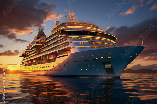 Cruise ship in the sea at sunset