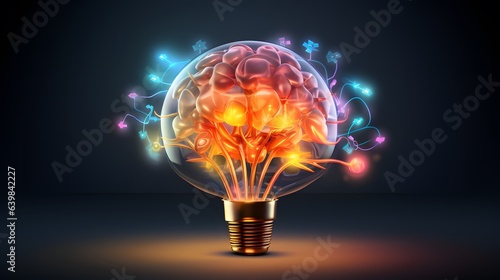 "Digital Euphoria: Brain Light Bulbs Merge with Technological Wonder"