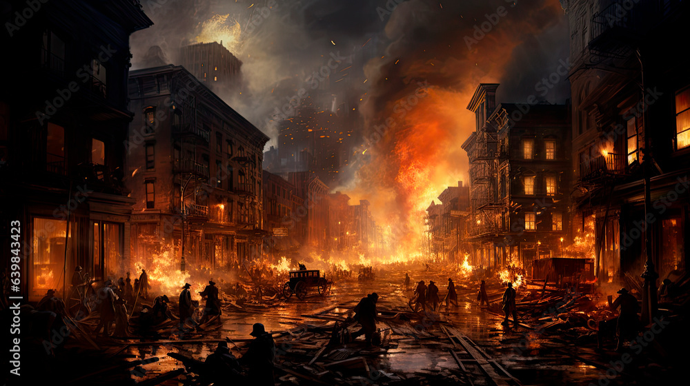 New York City in flames during the Draft Riots of 1863
