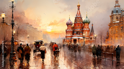 Painting of Red Square in Moscow in the 1800s