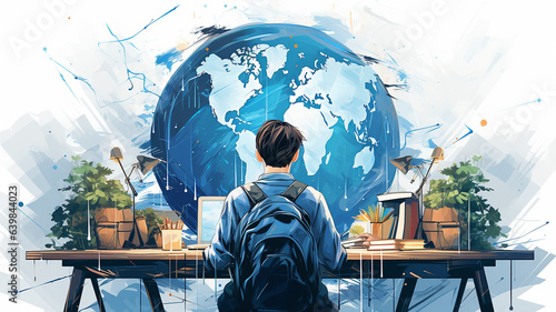 student at the table view from the back learning global drawing picture graphics