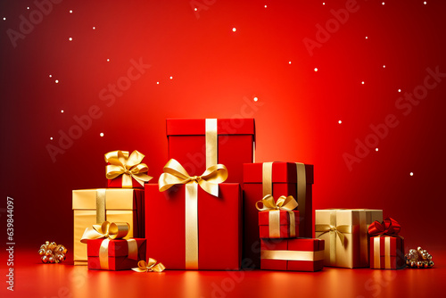 Wallpaper Mural Group of presents with gold bows and bows on them, all wrapped in red and gold. Torontodigital.ca