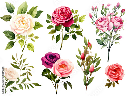 Colorful rose flower pattern on white background © sanjit536