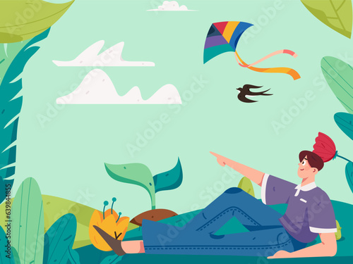 24 solar terms, beginning of spring, rain, stung, spring breeze, qingming, valley rain, flat character vector concept, operation, hand-painted illustration
