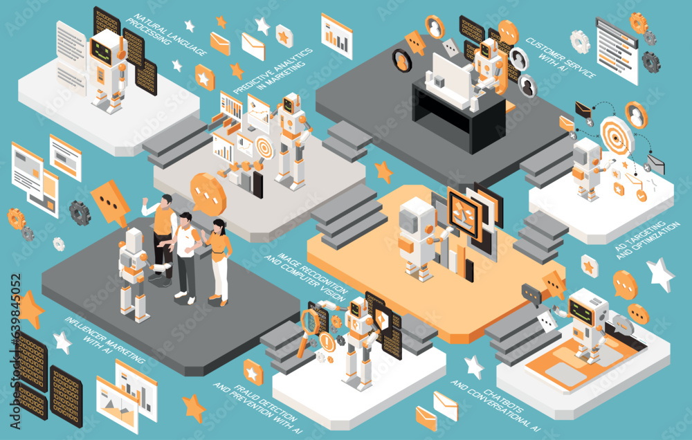 Marketing AI Technologies Isometric Multistore Composition Marketing AI Technologies Isometric Multistore Composition