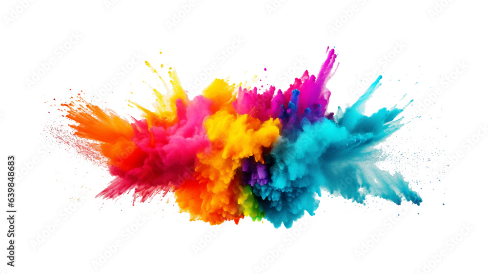 © Towhidul - colorful vibrant rainbow Holi paint color powder explosion with bright colors isolated white background.
