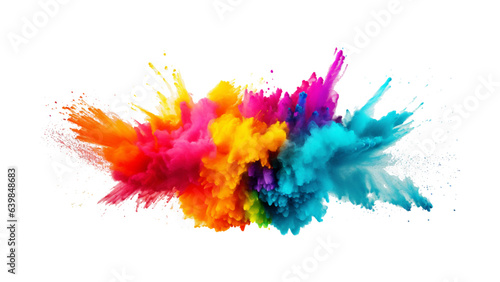 Print op canvas colorful vibrant rainbow Holi paint color powder explosion with bright colors isolated white background
