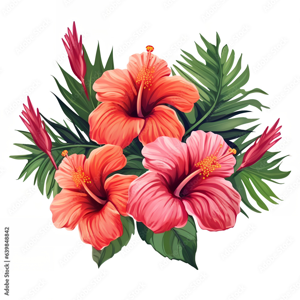 Obraz premium Arrangement of Hibiscus dlowers on white background