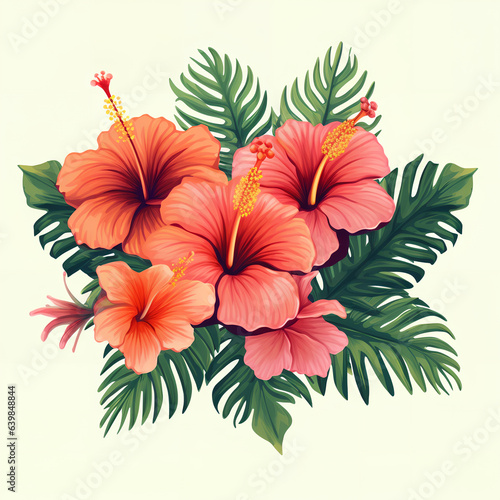 Arrangement of Hibiscus dlowers on white background photo