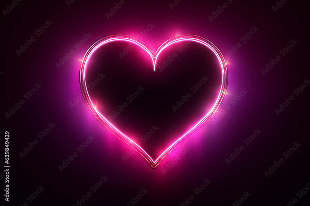 Heart shape neon light on dark wall background Heart shape neon light on dark wall background
