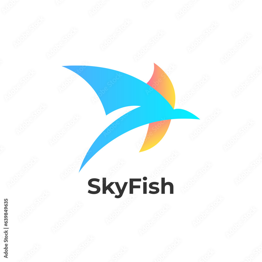 SkyFish - Fish abstract company logo design isolated