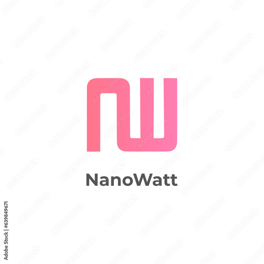 NanoWatt - Symbolic sine wave identity letter n and w isolated