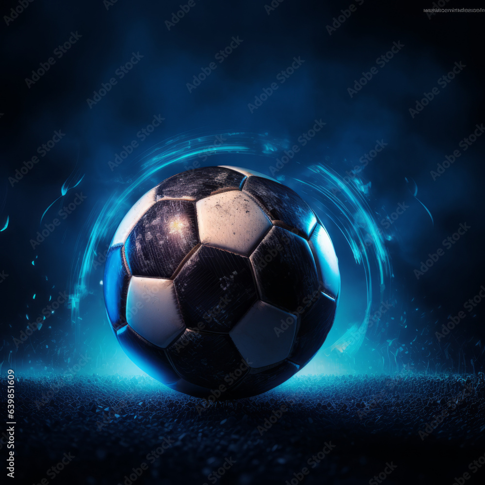 Naklejka premium Football/soccer with spotlight and dark background