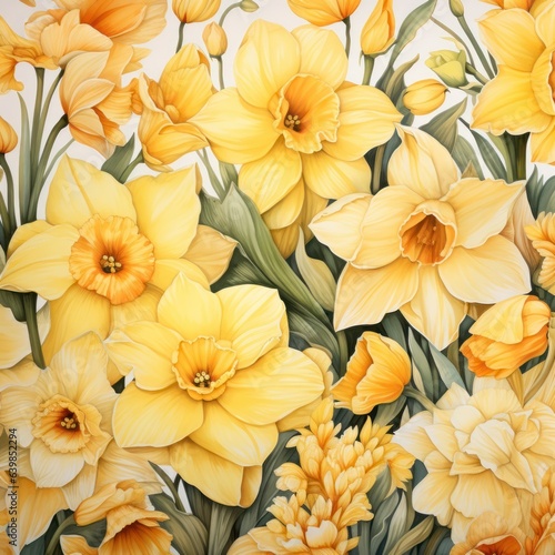 Wallpaper Mural A whimsical watercolor botanical illustration of a field of daffodils, capturing their sunny yellow hues and trumpet-shaped blossoms flower Torontodigital.ca