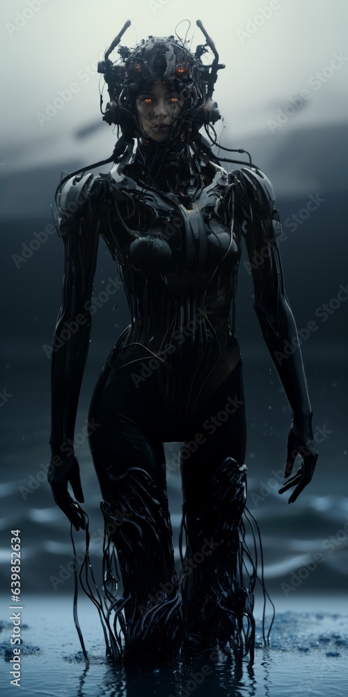 Fototapeta premium Cyber android in nanorobotic water