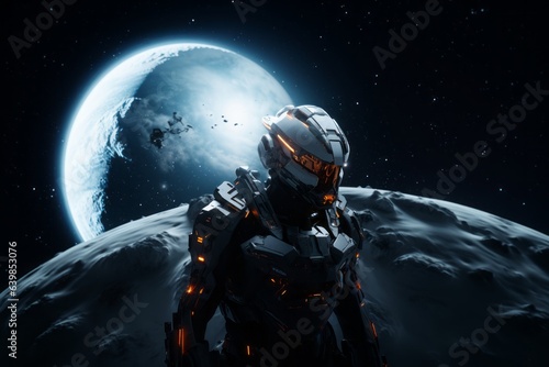 Cosmic Reverie: Astronaut's Resolute Visage and Epic Spacesuit Echo the Grandeur of a Distant Moon