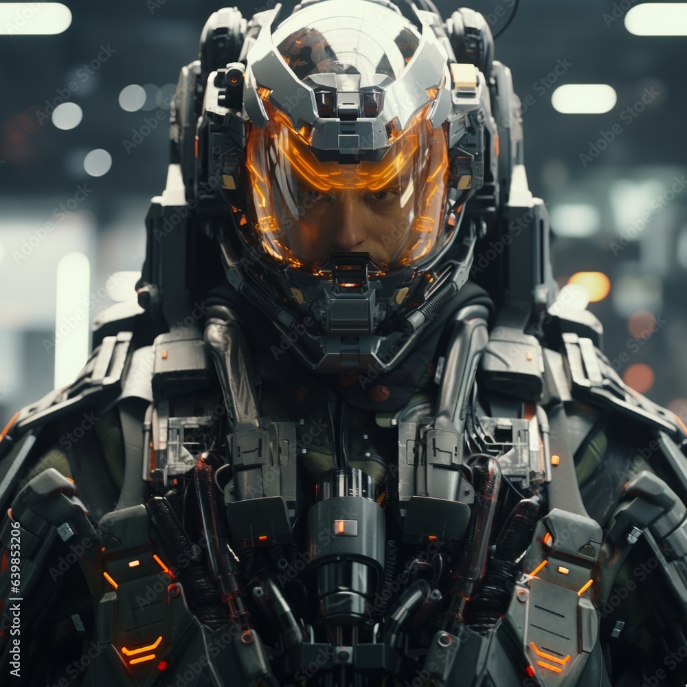 Fototapeta premium Chromatic Elegance in Repose: Robotic Entity's Unchanging Stillness Amidst Innovation