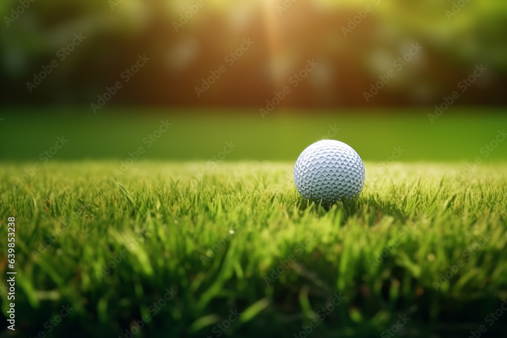 Obraz premium Golf ball on grass, on green background, sport concept