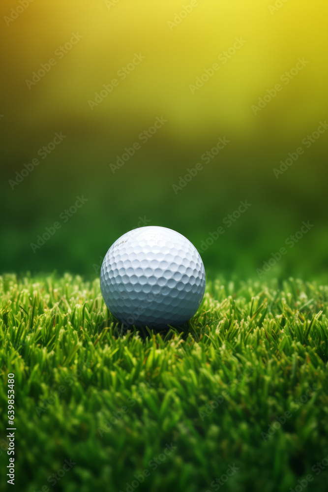 Obraz premium Golf ball on grass, on green background, sport concept
