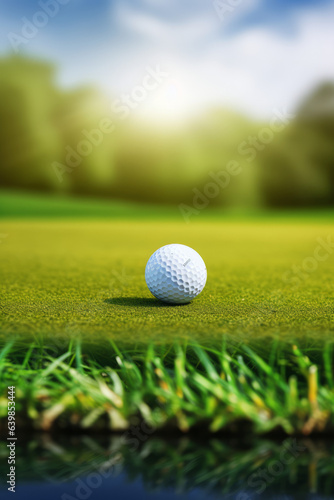 Golf ball on grass, on green background, sport concept