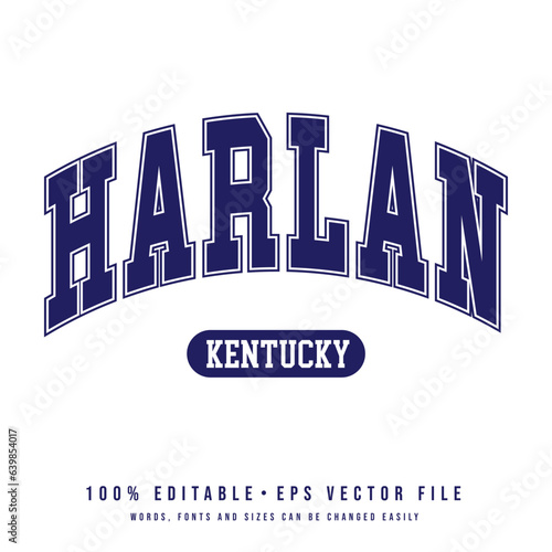 Harlan text effect vector. Vintage editable college t-shirt design printable text effect vector photo