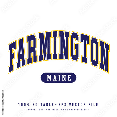 Farmington text effect vector. Vintage editable college t-shirt design printable text effect vector photo