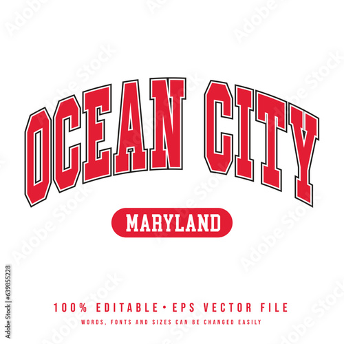 Ocean City text effect vector. Vintage editable college t-shirt design printable text effect vector photo