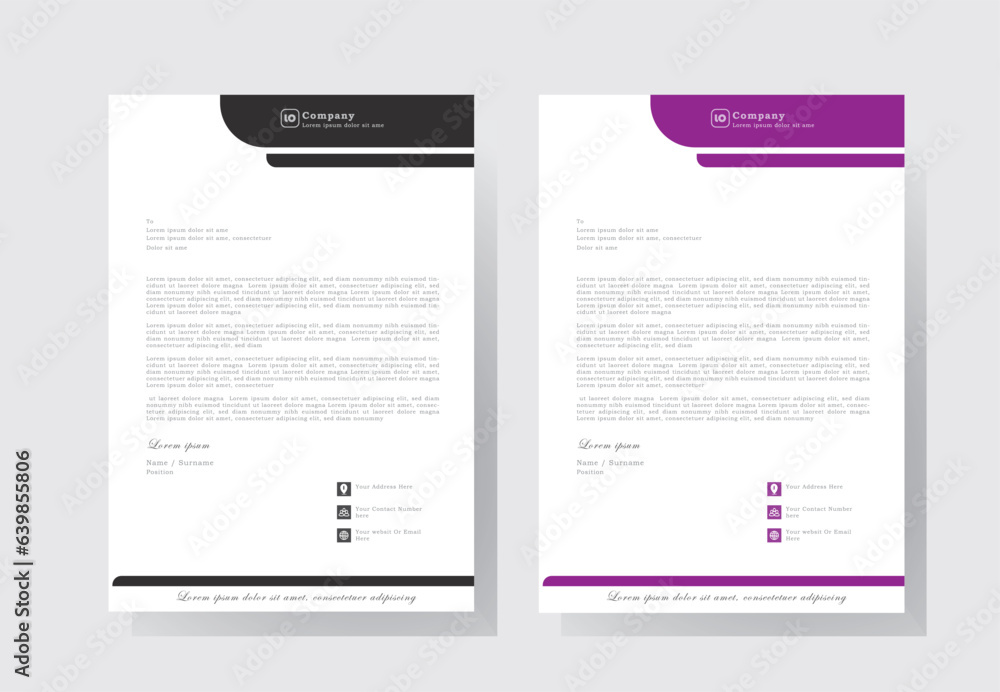 corporate modern letterhead design template with purple and black color. creative modern letter head design template for your project. letterhead, letter head, Business letterhead design.