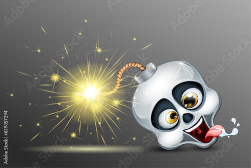 Cartoon funny Halloween skull bomb ready to explode with tongue out.