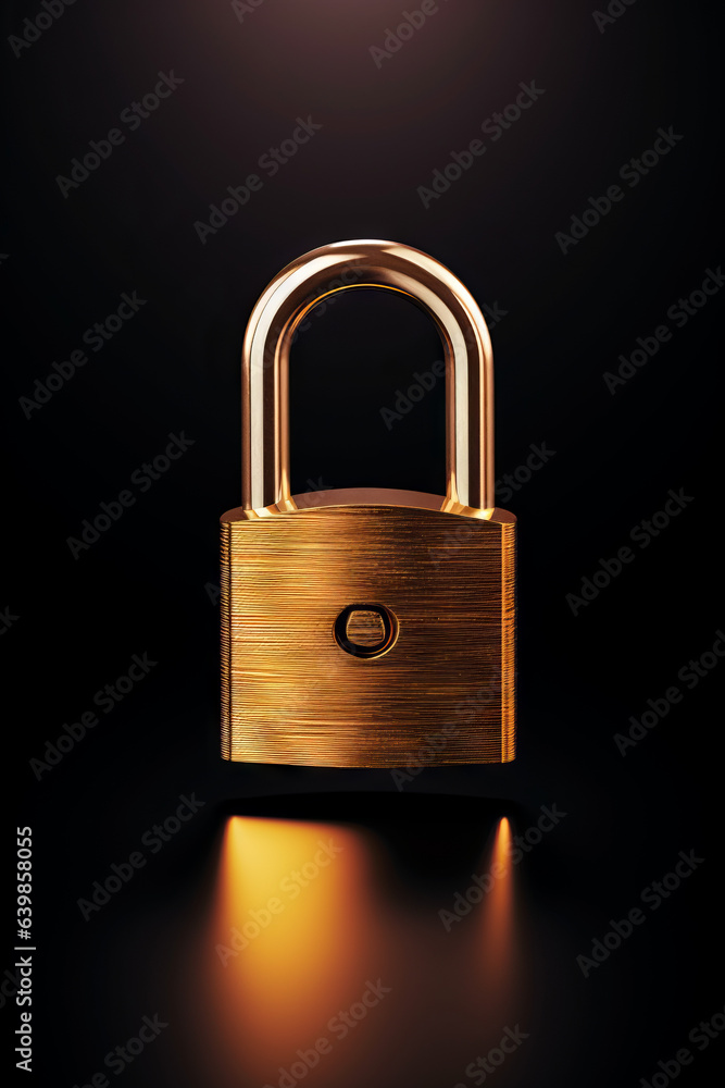 Photo of a gold padlock with dark background Photo of a gold padlock with dark background