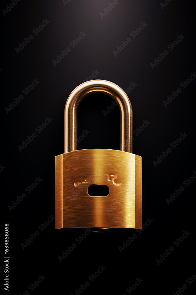 Photo of a gold padlock with dark background Photo of a gold padlock with dark background