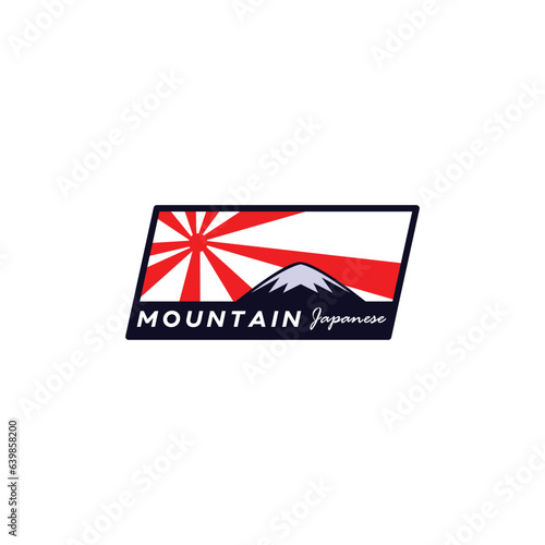 fuji ice mountain with japan rising sun logo illustration icon design in trendy badge style