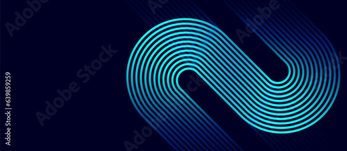 Dark blue abstract background with glowing curve geometric lines connecting. Modern shiny blue lines pattern. Futuristic technology concept. Vector illustration