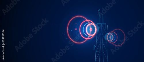 Telecommunication tower, Antenna. Low poly and lines, triangles, point connecting. Illustration vector