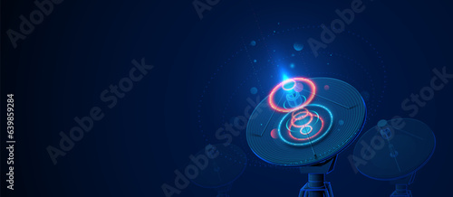Radio telescope,Satellite dish. Astronomy. Low poly and lines, triangles, point connecting. Illustration vector